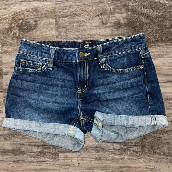 Gap Jean Shorts Rolled Hems Womens Size 0 Dark Wash Blue Summer Casual - Picture 2 of 7